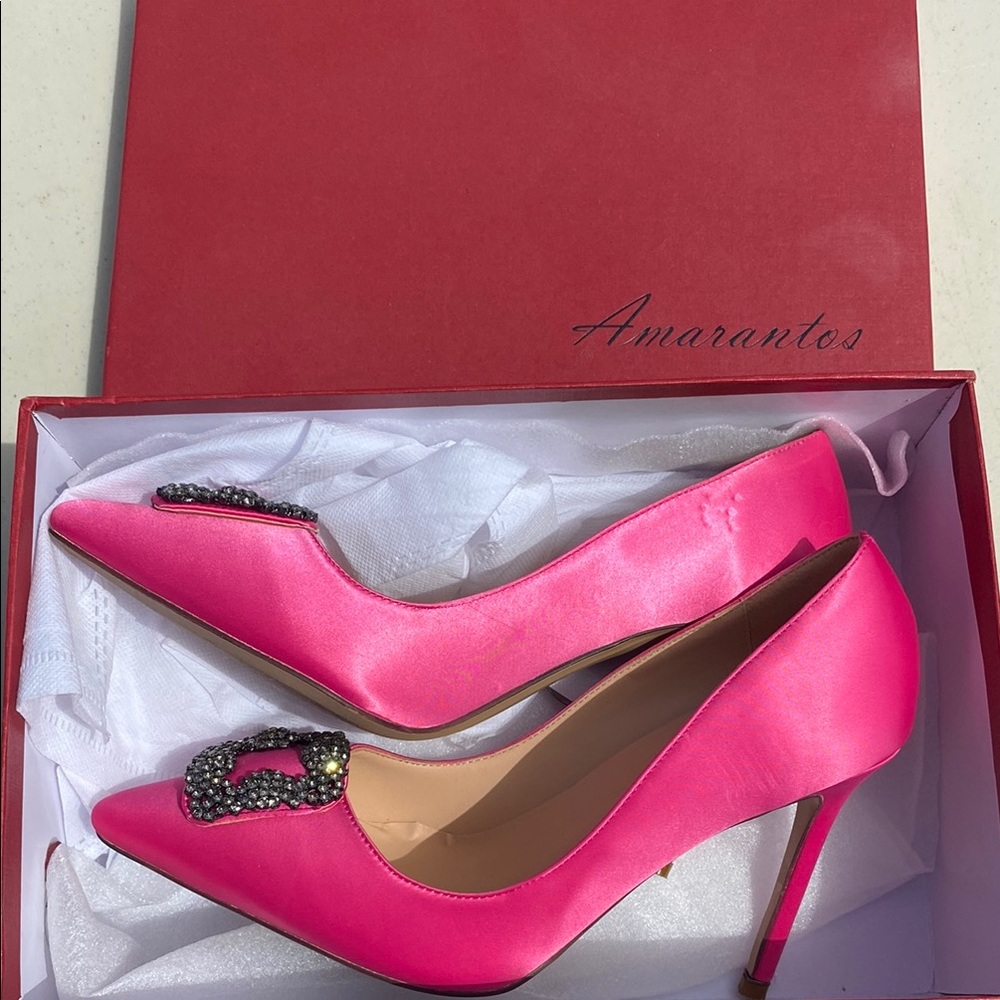 Fuchsia Satin Heels with Embellished Detail